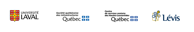 Logos : Université Laval, Société québécoise des infrastructures, Centre des services scolaires des Hautes-Laurentides, Ville de Lévis